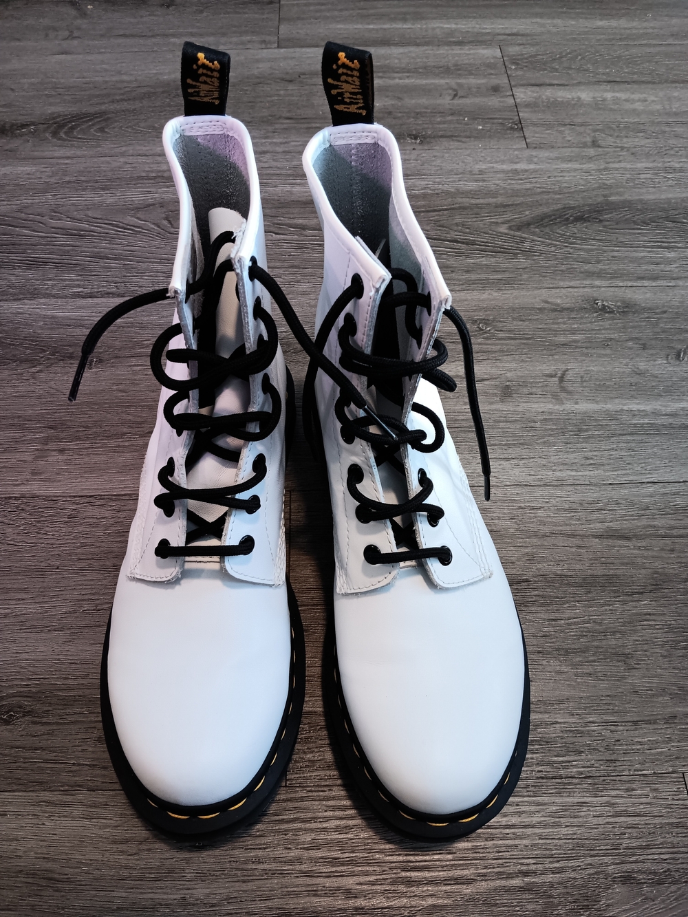 Dr. Martens 1460 Softy T Leather White Lace-Up Boots with Black Laces